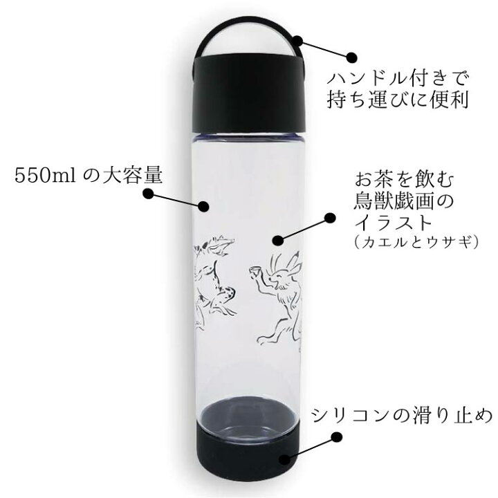 楽天市場 お盆玉 50円 150円offクーポン配布 鳥獣戯画クリアボトル ウォーターボトル 550ml デトックスウォーターに ハンドル付 シンプルでおしゃれ お茶のたていし園