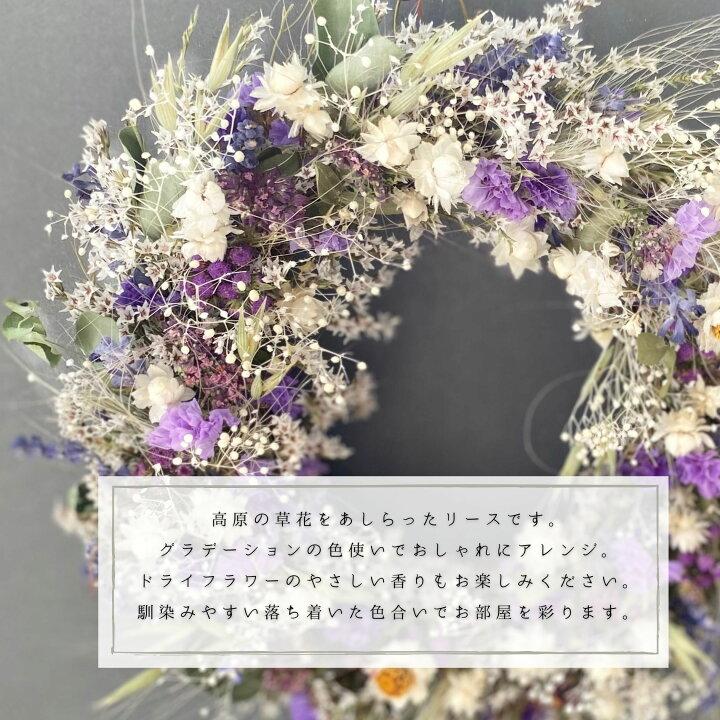 楽天市場 母の日早得 ｐ3倍 ドライフラワー フラワーリース 花 母の日 プレゼント 送料無料 インテリア リース おしゃれ ナチュラル 人気 お花 バイオレット ギフト 壁飾り お誕生日 お祝い 女性 蓼科プランツ 楽天市場店