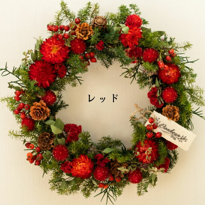 楽天市場 クリスマスリース プレゼント ドライフラワー 送料無料 選べる3色 インテリア 人気 フラワーリース おしゃれ ナチュラル お花 クリスマスリースm3色 ギフト 壁飾り お誕生日 お祝い 蓼科プランツ 楽天市場店