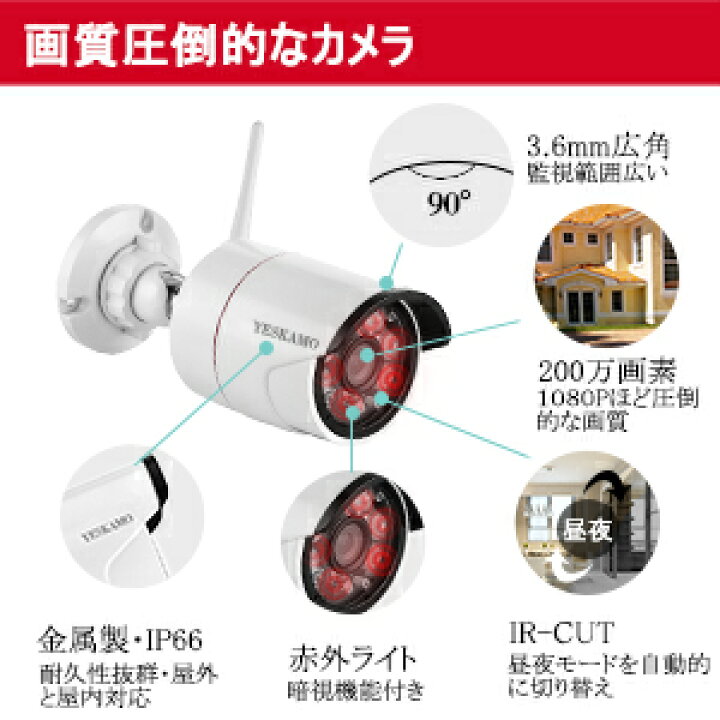 楽天市場】防犯カメラ 2台 セット 屋外対応 ワイヤレス 1080P 300万 