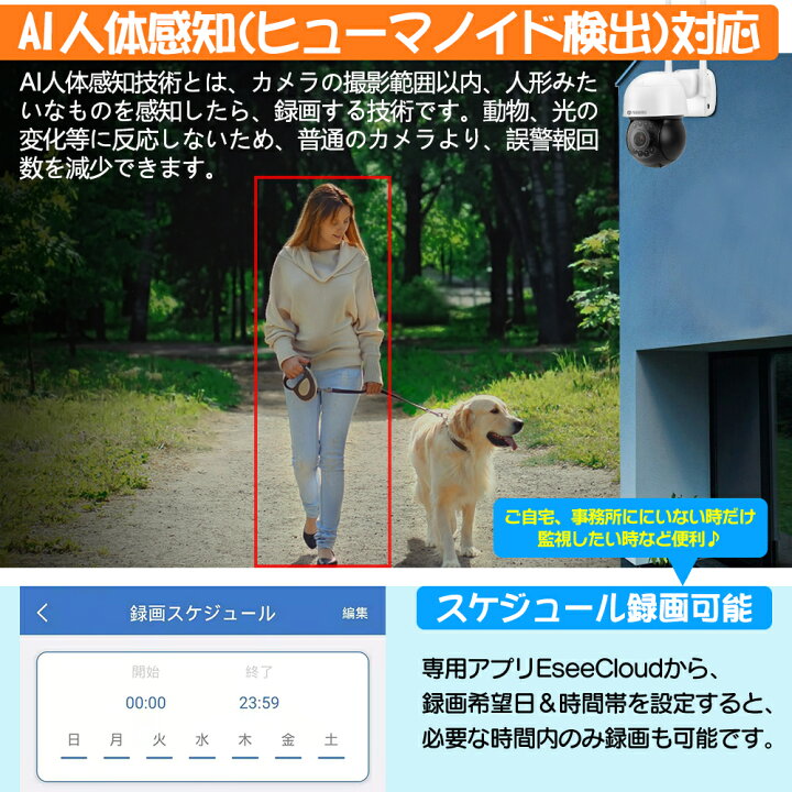 楽天市場 防犯カメラ 355 Ptz首振り自動追跡 300万画素 ワイヤレス Wi Fi パンチルト ドーム 水平角355 Ptz 家庭用 屋外用 Ip カメラ ネットワークカメラ 夜間カラー Sdカード録画 マイク内蔵 留守 車上荒らし対策 クラウド上 録画データ保存可能 龍彦商事