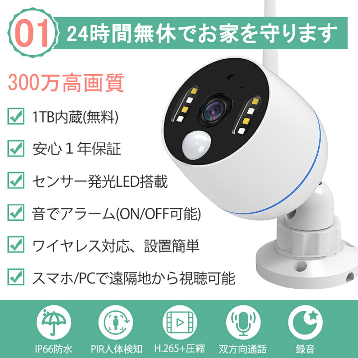 楽天市場】500万画素 防犯カメラ 防犯カメラ4台セット 1TB HDD内蔵  
