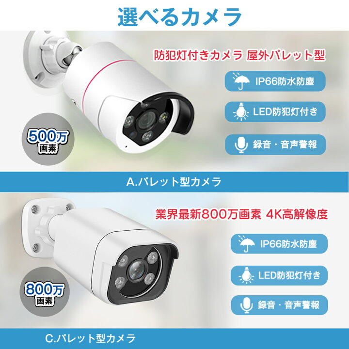 楽天市場】【防犯カメラ4台セット】 500〜800万画素 POE給電 防犯 