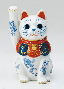 招き猫 染錦開運招福招き猫(手長右手上げ・4.5号) 開運 まねきねこ お祝 開店祝い 新築祝い プレゼント 記念品 贈答品 ギフト インテリア 日本のお土産 お守り 置き物