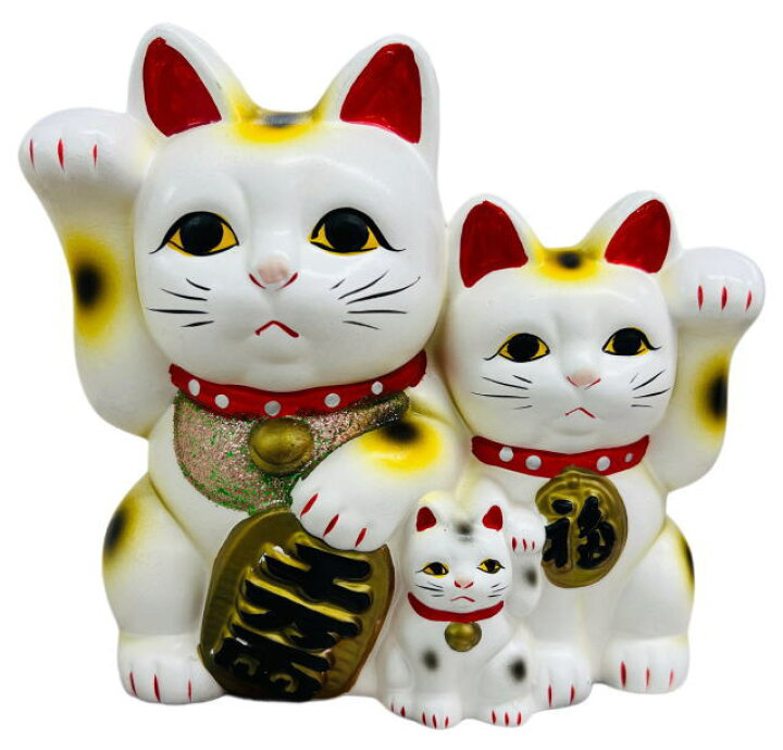 楽天市場】【送料無料】王様印 常滑焼 三匹猫 招き猫（貯金箱）5号 