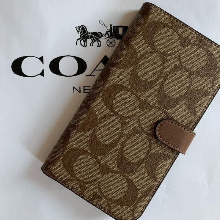 COACH - 新作★COACH コーチ シグネイチャー茶 iPhone 12 mini COACH iPhone12mini Folio Case - Signature C ホワイト