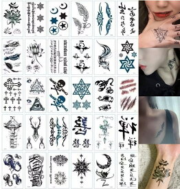 tuzuru タトゥーシール 30枚セット ボディシール ステッカー tatoo 防水 ドクロ トライバル 文字 ハロウィン おまけ付 送料無料 ポスト投函 Q