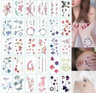 【1枚おまけ付】タトゥーシール 30枚セット ボディシール ステッカー tatoo 防水 かわいい くじら 花 蝶 …