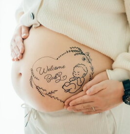 【練習用シール付】 マタニティフォト マタニティシール お腹 タトゥーシール ベリーペイント セルフ かわいい おしゃれ プレゼント 贈答品 ベビー ハート マーク 思い出 記念品 写真 シンプル メモリアル 成長記録 SNS映え フォトブック用 妊婦さん向け 送料無料 ZQ