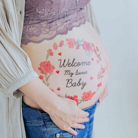 【練習用シール付】マタニティフォトシール ベリーペイントシール マタニティシール お腹 ボディペイントシール タトゥーシール マタニティシール 花 フラワー プレゼント 写真 シンプル メモリアル 成長記録 SNS映え フォトブック用 妊婦さん向け おしゃれ 送料無料 ZD