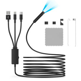 【メーカー希望小売価格6980円→2980円】ファイバースコープ 内視鏡 3in1 マイクロスコープ iphone Android 1m-5m USB エアコン修理 車修理 配管修理 防水 ライト