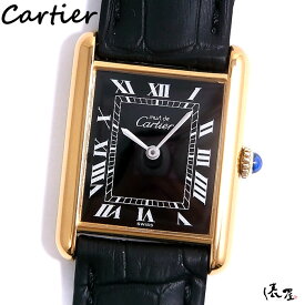 【オーバーホール済】 カルティエ マストタンク LM 手巻き式 【ベルト交換無料】 極美品 ヴィンテージ 黒文字盤 メンズ レディース 【送料無料】 Cartier Tank 時計 中古