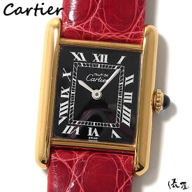 【極美品】 カルティエ マストタンク SM 手巻き 【ベルト交換無料】 黒文字盤 ヴィンテージ レディース 腕時計 【送料無料】 Cartier Tank 時計 中古
