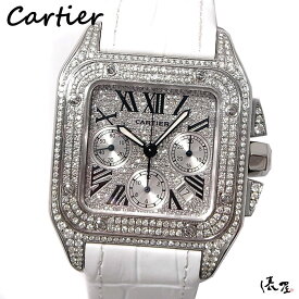 【ダイヤ文字盤】カルティエ サントス100 XL クロノグラフ 【極美品】自動巻 メンズ 腕時計【送料無料】 Cartier Santos 時計 中古