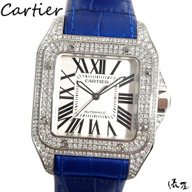 【極美品】 カルティエ サントス100 LMサイズ ダイヤベゼル 【OH済み】 自動巻 メンズ ダイヤ 腕時計 【送料無料】 Cartier Santos 時計 中古