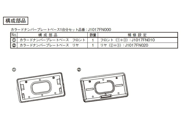 J1017FN000【スバル純正】ナンバープレートベース ※樹脂製マットブラック塗装※1台分前後2枚セット【SUBARU純正部品】 クロストレック(GU)A型 ちいさなクルマ専門店ウイウイ練馬