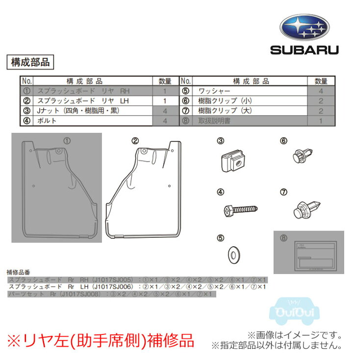 楽天市場】J1017SJ006【スバル純正】スプラッシュボード リヤ左※補修品 