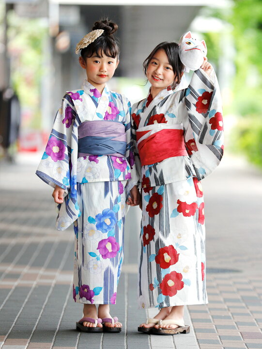 楽天市場】子ども 浴衣 セパレート 女の子 へこ帯 2点セット 椿 ミモザ 