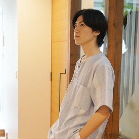 甚平 ヘンリーネック メンズ 日本製 高級 パジャマ しじら ボタン おしゃれ 久留米織 甚兵衛 部屋着 七分丈 じんべい ヘンリー 大きいサイズ M L LL 3L 紺 グレー 綿 洗える ルームウェア 夏 男性 服 縦縞 和服 プレゼント 和装 ギフト 還暦祝い 敬老の日 父の日