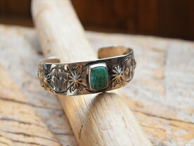 Vintage Indian jewelry ターコイズ ＆ 卍(Whirling Log) stamped シルバー バングル by RS DAVIS