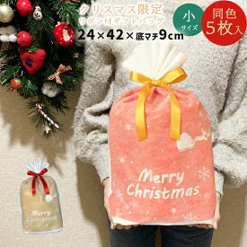【10日限定エントリーでP4倍も！】楽天1位！ラッピング 袋 クリスマス【W29xH42（マチ付き）】5枚セット ギフト袋 プレゼント袋 リボン付き 梨地 不織布 袋 2層袋 巾着 プレゼント用 ギフト袋 雪 柄 ウィンター Xmas かわいい おしゃれ
