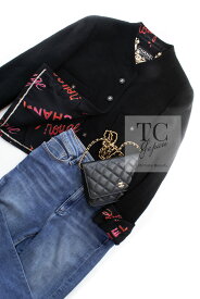 [中古] シャネル スーツ CHANEL 貴重なヴィンテージ レア ブラック ルージュ レッド ピンク ロゴ ツイード ジャケット スカート 超美品 34 メイクアップ