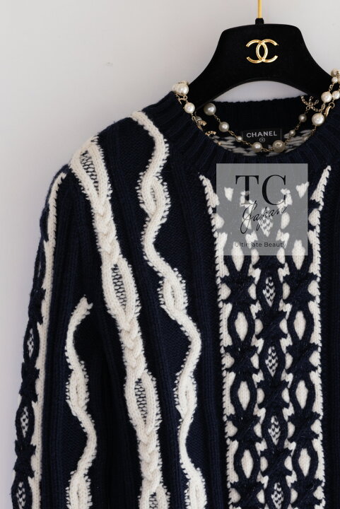 楽天市場】[中古] シャネル セーター CHANEL ネイビー アイボリー 