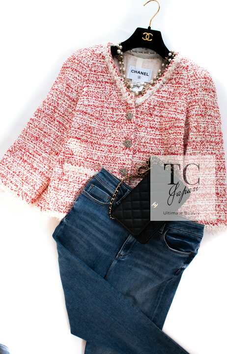 楽天市場】[中古] シャネル ジャケット CHANEL レッド ホワイト  
