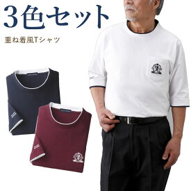 5分袖Tシャツ3色セット シニアファッション 70代 80代 メンズシニア 男性 紳士服 お年寄り高齢者 春夏 誕生日 ギフト