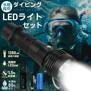 �_�C�r���O�n���h���C�g LED�n���f�B���C�g �����d�� ���[80m�g�p�� �d�r �[�d��Z�b�g LED CREE XM-L2 �h�� �_�C�r���O���C�g �ύ��� ������1280LM ���j IPX8�h�� LED���C�g ���� 18650�d�r �[�d�� ����