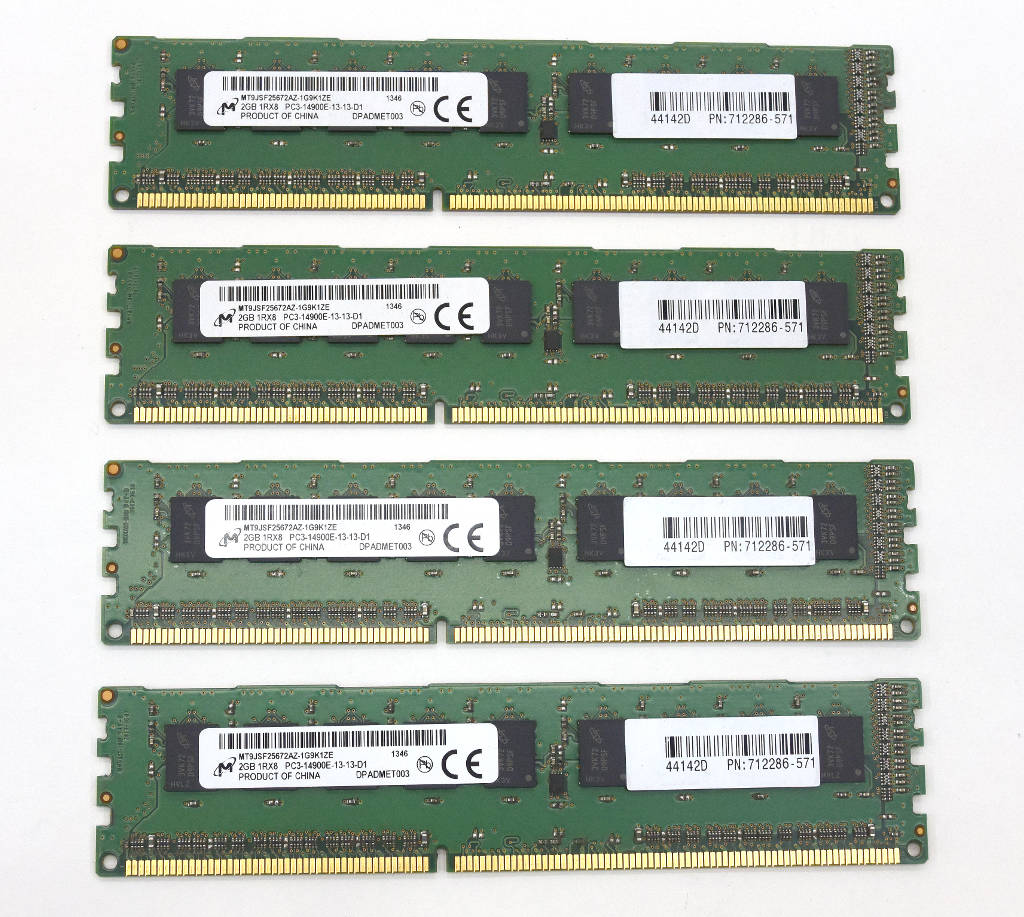 hp 712286-571 お気にいる 2GBx4枚セット 8GB分 年間定番 PC3-14900E DDR3 ECC Z620 中古 Unbuffered Z820等対応 20211109 Z420