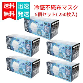 冷感不織布マスク ホワイト 50枚入×5個（合計250枚入り） 接触冷感 冷感マスク ひんやり HIRO ヒロコーポレーション