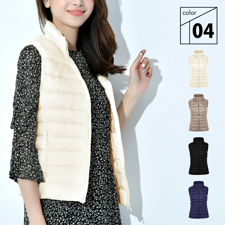 楽天市場 ダウンベスト レディース 大きいサイズ ゴルフ 50代 可愛い ダウン ベスト 軽量ダウン 春ベスト 春 軽量 ライトダウン あったかベスト 薄い シンプル ホワイト カーキ ブラック ネイビー S Xl アウター トップス 軽量ダウン 暖かい コートイン コンパクト