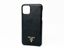 プラダ アイフォンケース スマホケース iPhone 11 Pro MAX レザー サフィアーノ ブラック 黒 メタルロゴ メンズ レディース PRADA 1ZH115【中古】