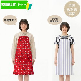 [AM注文で即日出荷]《家庭科教材対応》キッズ エプロン 手作りキット/女の子向け｜小学校 中学校 高校 5年 6年 女の子 ガールズ 子供 子ども 学校指定 授業用 裁縫 ソーイング ハンドメイド セット レシピ 作り方マニュアル付