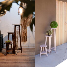 プランタースツール プランターベース おしゃれ 花台 木製 丸型 円形 棚付き 北欧 ガーデニング 室内 ブラウン ホワイト 軽量 かわいい インテリア 天然木 小物棚 スリム シルエット 新生活