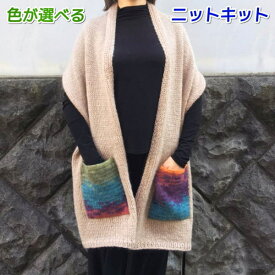 毛糸 アンゴラゴールドとアンゴラゴールドバティックで編むベストのようなロングマフラー 手編みキット 無料編み図 編み物キット 人気キット セット アリゼ ひとつで二役
