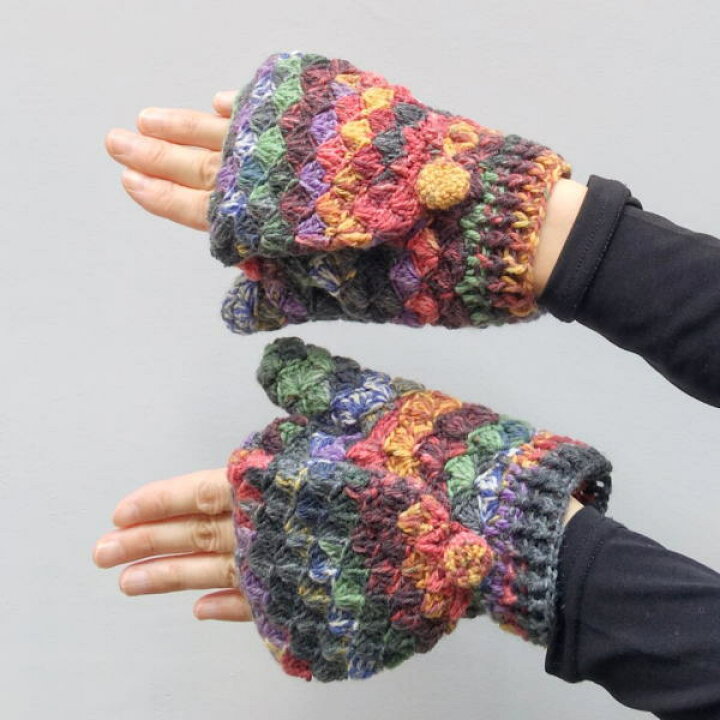 楽天市場 オパール毛糸で編むかぎ針編みのミトン 手編みキット Opal毛糸 編み図 編みものキット 手袋 毛糸専門店 手編みオーエン屋