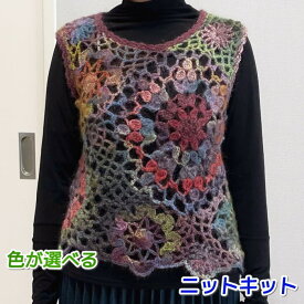 編み物キット ベスト 毛糸 かぎ針編み ドミナで編むアシンメトリーがおもしろいモチーフ繋ぎのベスト セット 手編み ダイヤ毛糸 無料編み図 人気キット