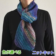 ●編み針セット 毛糸 ドミナで編む斜め編みの落ちないミニマフラー 手編みキット ダイヤモンド毛糸 無料…