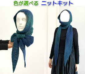 編み物キット 毛糸 ソフィーフード アルパカレジェーログラデーションで編むフーデッドスカーフ フード付きロングマフラー ハマナカ・リッチモア 手編み セット 棒針編み 無料編み図 人気キット