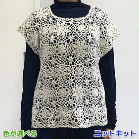 春夏 毛糸 コスタファインで編む3種のお花モチーフが可愛いベスト セット 手編みキット ダイヤモンド毛糸 無料編み図 編み物キット