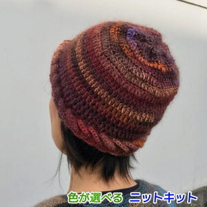 ドミナで編む矢羽模様のかぎ針編み帽子 手編みキット ダイヤモンド毛糸 編み図 編みものキット
