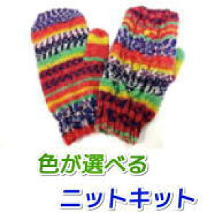 ●編み針セット●オパール毛糸で編むケーブル編みのミトン 手編みキット 手袋 編み図 編みものキット