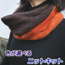 ツリーハウスリーブスで編む2色使いが綺麗なゆったりスヌード オリムパス 手編みキット 毛糸 編み図 編みものキット