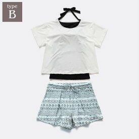 体型カバー 水着 【一部商品SALE中】 レディース タンキニ ビキニ 上下セット パッド付 セパレート ラッシュガード 水陸両用 ママ水着 おしゃれ 無地 花柄 着やせ 小胸 ショートパンツ プール 海 インナー付 UVカット 日焼け対策 露出控えめ 大きいサイズ【MG001】