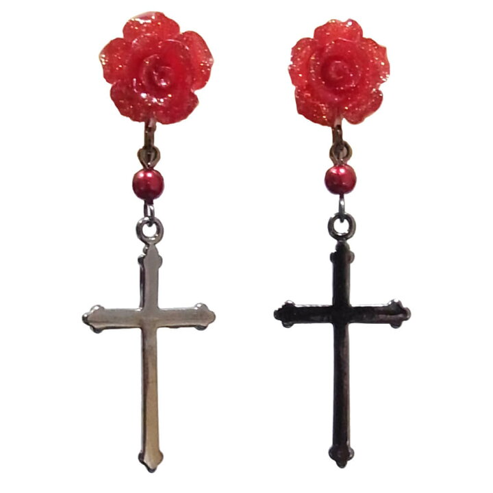 楽天市場】【ゴシック】赤 薔薇 十字架 イヤリング : tearsheaven WEB SHOP