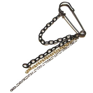 マスクチャーム 安全ピン ブラックチェーン ゴールド ガンメタ ミックス V系 カブトピン