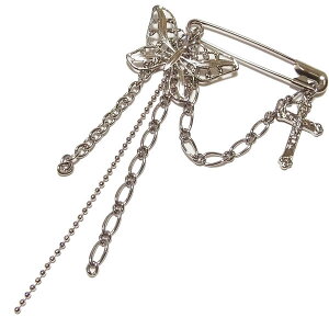 マスクチャーム 安全ピン シルバーカラー チェーン チョウ 蝶 メンズ レディース ブラック V系 パンク ライブ