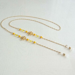 イエロー クリスタル フラワーチャーム ゴールド チェーン グラスコード 黄色